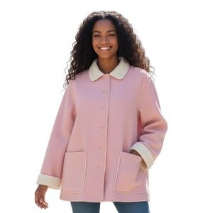 Alfred Dunner Women's Pink Coat L Long Sleeve Collared Button Front
